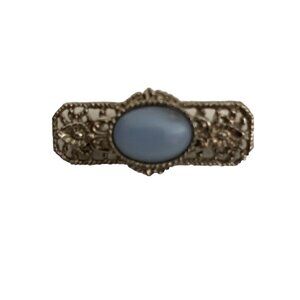 Vtg Small Victorian Revival Silver Tone Filigree Oval Stone Bar Pin Brooch
